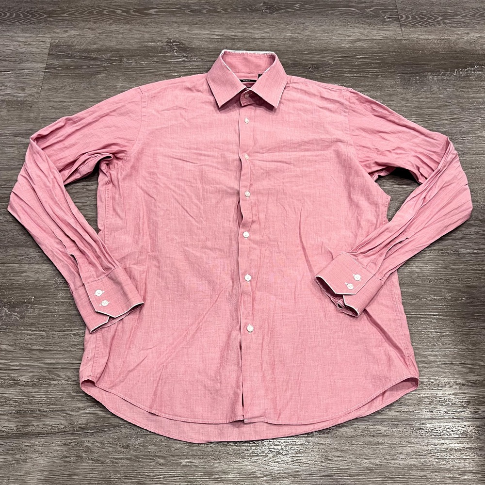 Hugo Boss Shirt Mens Medium‎ Pink Long Sleeve Button Up Casual Classiccore
